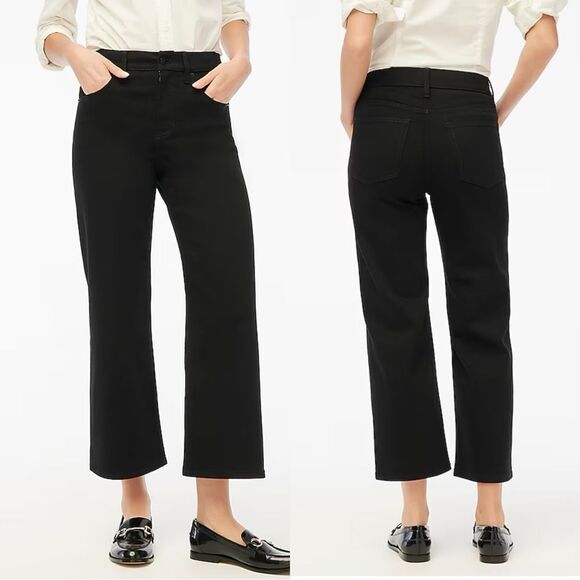 NWT J CREW Factory Cropped wide-leg black jean in all-day stretch in black - Picture 1 of 9